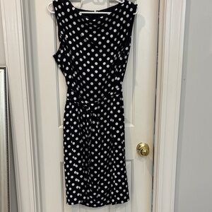 Jones New York Navy and White Polka Dot Midi Dress